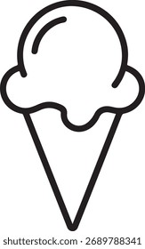 Simple black and white line art icon of a classic ice cream cone.