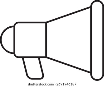 A simple black and white line art illustration of a megaphone, also known as a bullhorn, used for amplifying sound and voice.