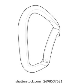 Una simple Ilustración vectorial de arte de línea en blanco y negro de un mosquetón de bloqueo. Icono de contorno aislado gráfico de equipo de escalada de seguridad.