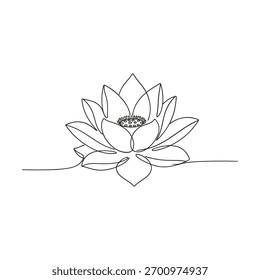 A simple black and white line art illustration of a lotus flower.