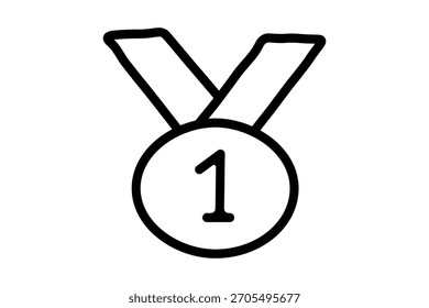 Una simple ilustración en blanco y negro de una medalla de primer lugar. La medalla es una forma circular con un número atrevido "1" en el interior. 