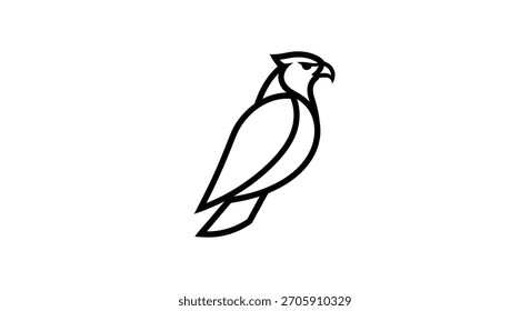 Una simple ilustración de línea en blanco y negro de un halcón de perfil, perfecto para logotipos y marcas.