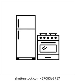 Icono simple del arte de la línea en blanco y negro de un refrigerador y una estufa