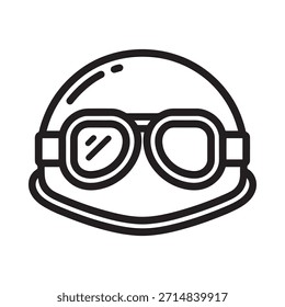 Simple ilustración de arte de línea en blanco y negro de un casco con gafas
