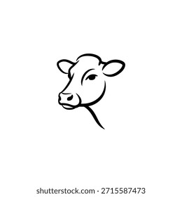 Simple arte de línea en blanco y negro representación de la cabeza de una vaca