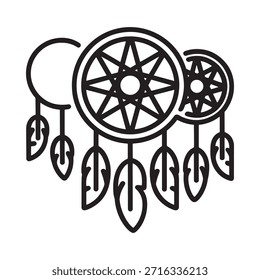 Ilustração simples em preto e branco da arte da linha de três apanhadores de sonhos