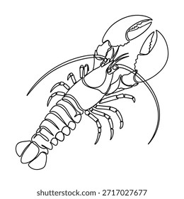 Una simple ilustración de arte lineal en blanco y negro de una langosta entera.