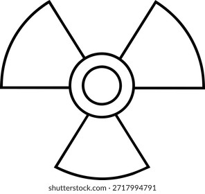 Simple black and white line art illustration of the internationally recognized radiation symbol. Perfect for safety signage, educational materials, or any project requiring a clear depiction of radiation hazard. High-resolution vector graphic for easy scaling.