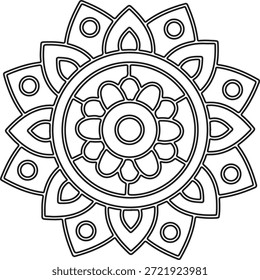 Patrón simple de mandala de arte de línea en blanco y negro