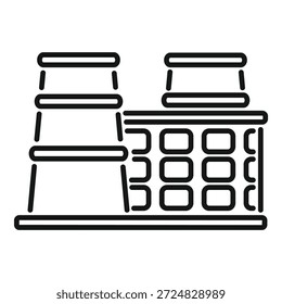 Simple black and white line art icon of a nuclear power plant generating clean energy