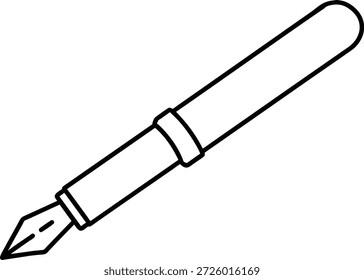 Simple ilustración de arte de línea en blanco y negro de una pluma estilográfica. Ideal para materiales educativos, escribir contenido relacionado, publicaciones de blog, gráficos de Sitio web o imágenes de redes sociales. Versátil para proyectos de diseño.