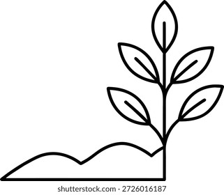 Simples ilustração em preto e branco de uma muda que cresce do solo. Ideal para marcas ecológicas, sites de jardinagem, materiais educacionais ou posts em mídias sociais sobre a natureza e sustentabilidade. Use para logotipos, infográficos e muito mais.