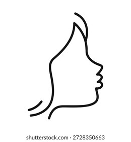Perfil simple del arte de la línea en blanco y negro de la cara de una mujer aislada en el fondo blanco, Vector, ilustración