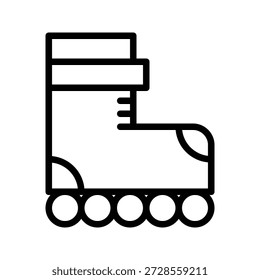 A simple black and white line art icon of inline skates. Kids and Toys single line icon UI design.
