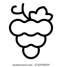 Simple black and white line art illustration of a bunch of grapes growing on the vine