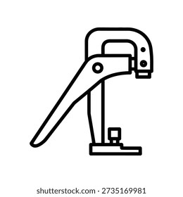 Simple black and white line art illustration of a hand clamp on a white background