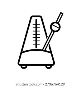 Simple black and white line art illustration of a metronome, a device used to keep a steady tempo in music.