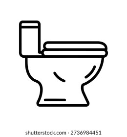 Simple black and white line art illustration of a toilet on white background