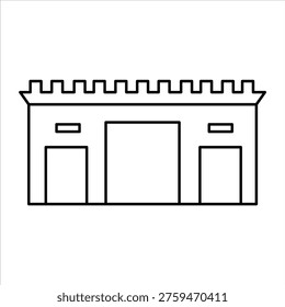 A simple black and white line art illustration of a castle gate or fortress wall with battlements and three arched openings, depicting a classic architectural structure.