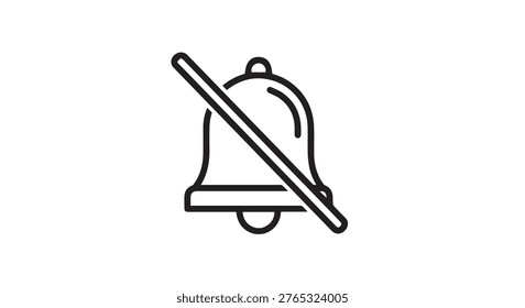 A simple black and white line art icon representing a bell with a diagonal line through it, signifying silence or a muted notification.