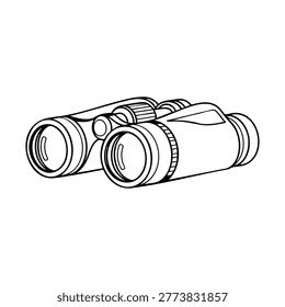 A simple black and white line art illustration of a pair of binoculars, an optical instrument used for viewing distant objects, depicted with clear outlines.