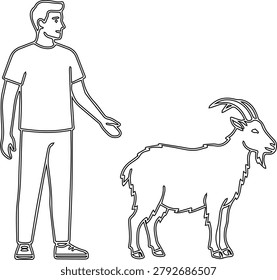 Simple Black and White Line Art Illustration of Man Goat. 