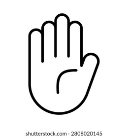 A simple black and white line art icon representing a human hand gesture for stopping or greeting.