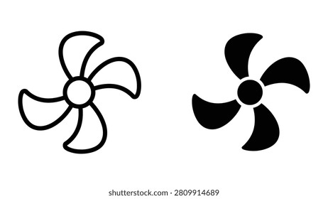 Simple black and white line art icons depicting two stylized wind turbine blades on a plain background.