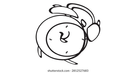 A simple, black and white line art illustration of a traditional alarm clock, featuring its iconic bells and a round face with minimal markings, presented on a clean white background.