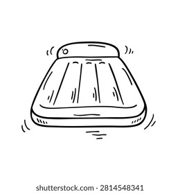 A simple black and white line art doodle of an inflatable pool float mattress or airbed with stripes.