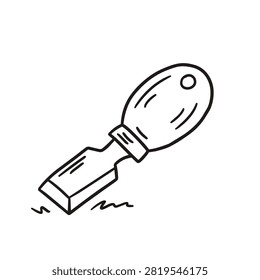 A simple black and white line art drawing of a carpenter chisel used for wood carving and woodworking projects.