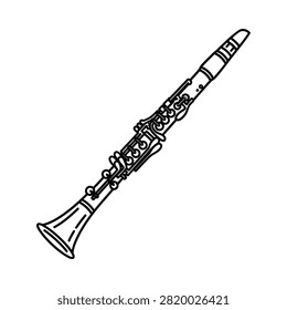 A simple black and white line art icon of a clarinet woodwind instrument.