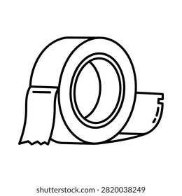 Simple black and white line art icon of a roll of adhesive duct tape.