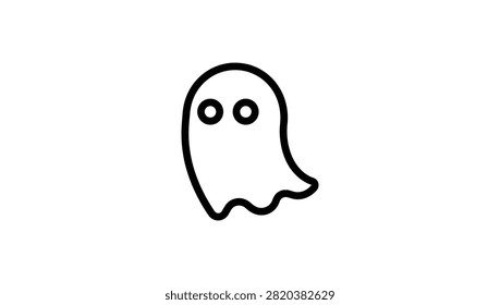 A simple black and white line art vector icon depicting a friendly ghost character isolated on a plain background.