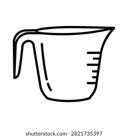 A simple black and white line art icon of a kitchen measuring cup.