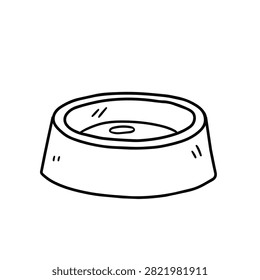 A simple black and white line art drawing of a pet food or water bowl