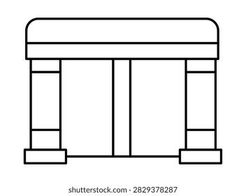 A simple black and white line art icon representing a classic architectural structure with two pillars and a roof.