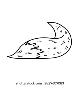 Simple black and white line art illustration of a bushy fox tail in a doodle style.
