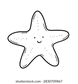 A simple black and white line art drawing of a smiling starfish with a cute expression