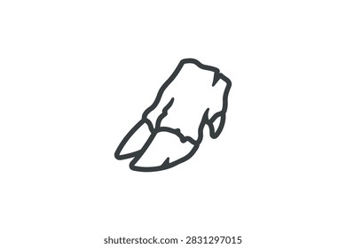 A simple black and white line art illustration representing a cloven hoof of an animal such as a cow or deer