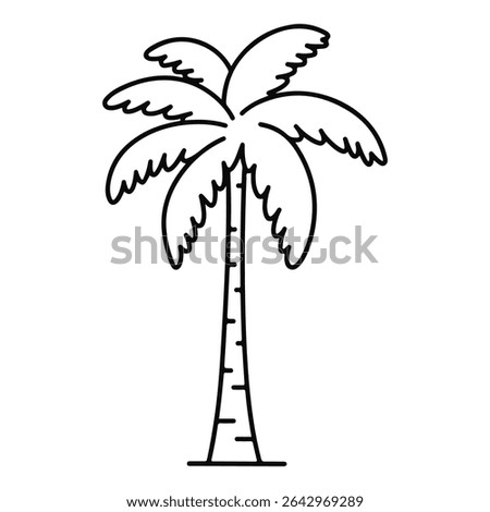 A simple black and white line art illustration of a tall palm tree. Evokes tropical, beach, and vacation themes. Perfect for travel logos, summer designs, or as an exotic nature icon.