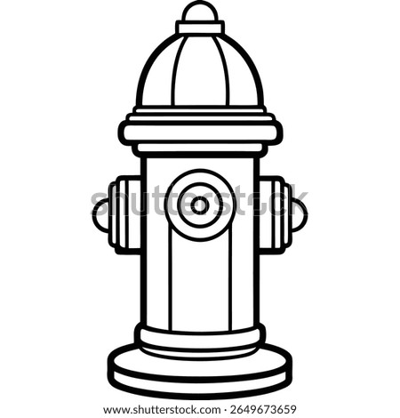A simple black and white line art drawing of a fire hydrant. The hydrant has a domed top with a small cap, a cylindrical body with two side nozzles, and a wide base. 