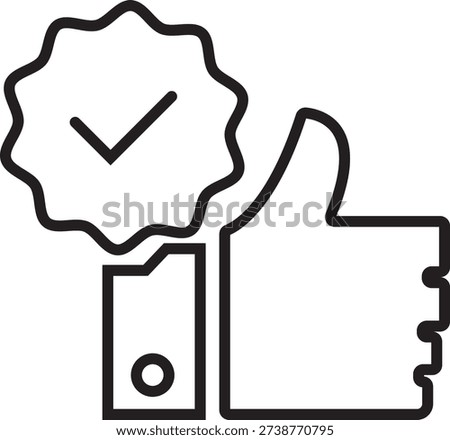 Simple black and white line art icon representing a positive affirmation such as approval satisfaction quality assurance and agreement confirmation for user feedback
