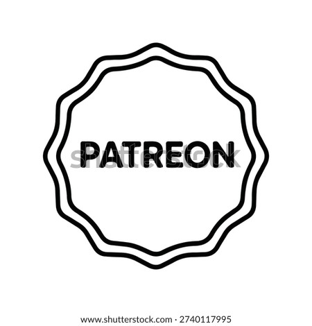 Simple black and white line art icon showing a decorative badge with the generic word patreon inside
