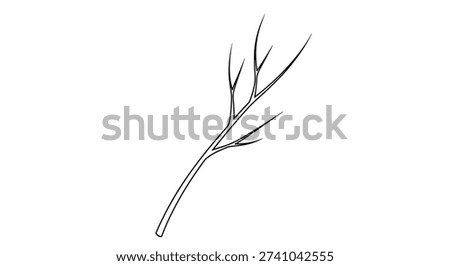 Simple black and white line art drawing of a single leafless tree twig with a few small branching offshoots on a plain background.