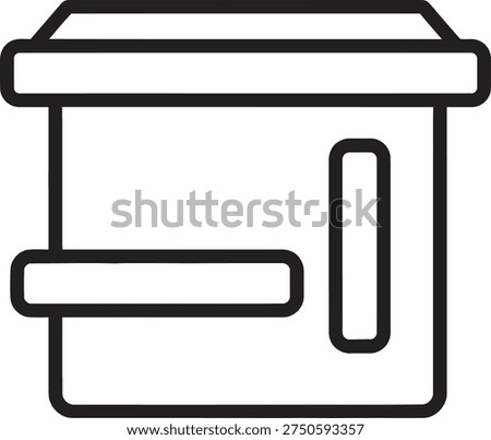 Simple black and white line art illustration of rectangular container for takeout food storage.