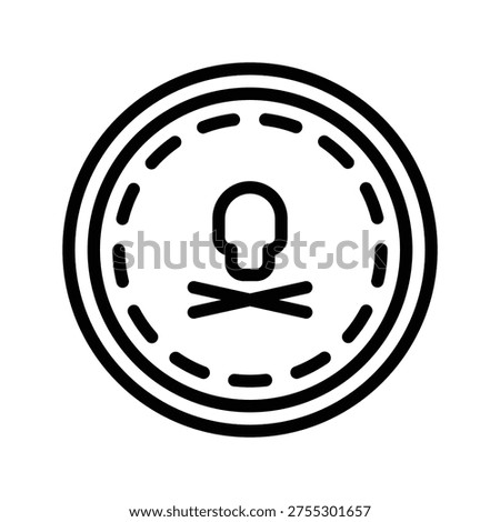 A simple black and white line art icon depicting a skull and crossbones, universally recognized as a warning or danger symbol, enclosed within a circular dashed outline.