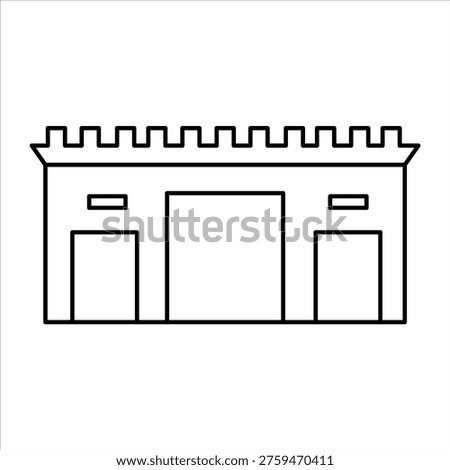 A simple black and white line art illustration of a castle gate or fortress wall with battlements and three arched openings, depicting a classic architectural structure.