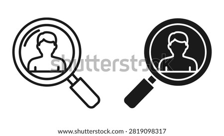 Simple black and white line art illustration of two magnifying glasses with happy and sad face icons for comparison or decision making.