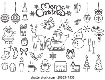 SIMPLE BLACK AND WHITE LINE CHRISTMAS 2021 VECTOR GRAPHIC COLLECTION